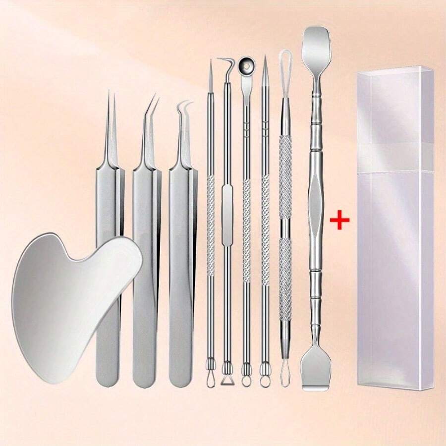 EasyJoy, Kit de 10 piezas para eliminar puntos negros, conjunto de extractor de acné de acero inoxidable, herramientas para comedones de doble extremo, equipo multiusos de limpieza facial y masaje, artículos esenciales sin electricidad para el dormitorio y el baño