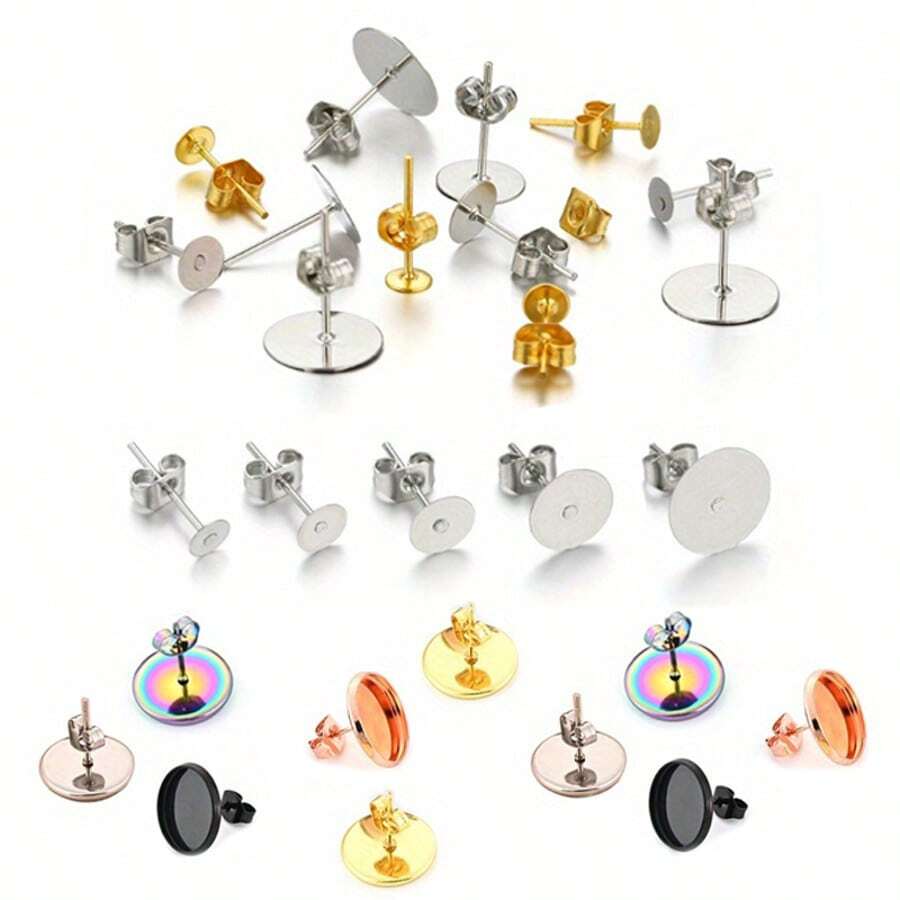 10/100pcs Multi-Size Metal Blank Post Round Stud Earrings Base Earbuds DIY Earbuds Make Earring Accessories