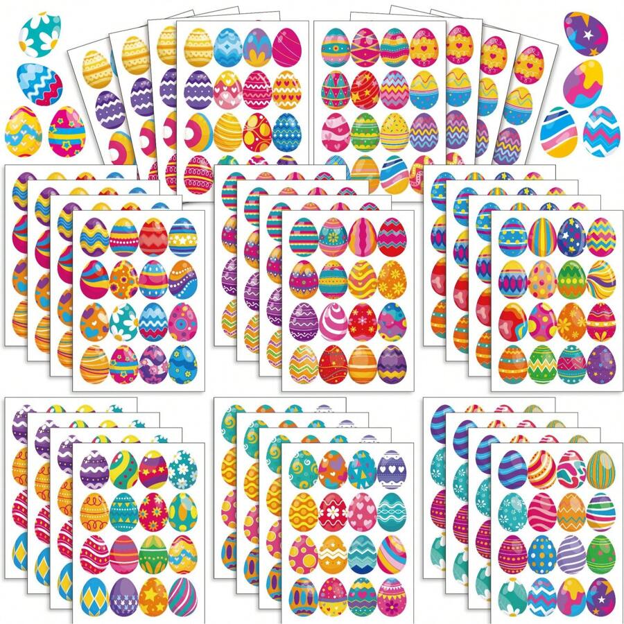 128pcs/8 Sheets Easter Egg Stickers - Cute Easter Eggs, Rabbits, Carrots Self-Adhesive Labels Stickers For Decorating Party Gifts, Easter Snacks, Gift Bags, Cards, Envelopes, Holiday Baskets