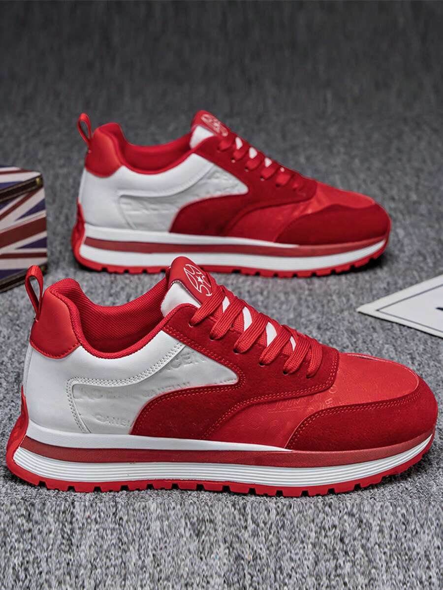 Men's Sports Shoes 2025 Spring New Thick Sole Height Increasing Anti-Skid Wear-Resistant Mid-Top Round Toe Lace-Up Soft Bottom Soft Surface Lightweight Comfortable Versatile Multi-Color Patchwork Outdoor Sports Street Style Casual Sneakers