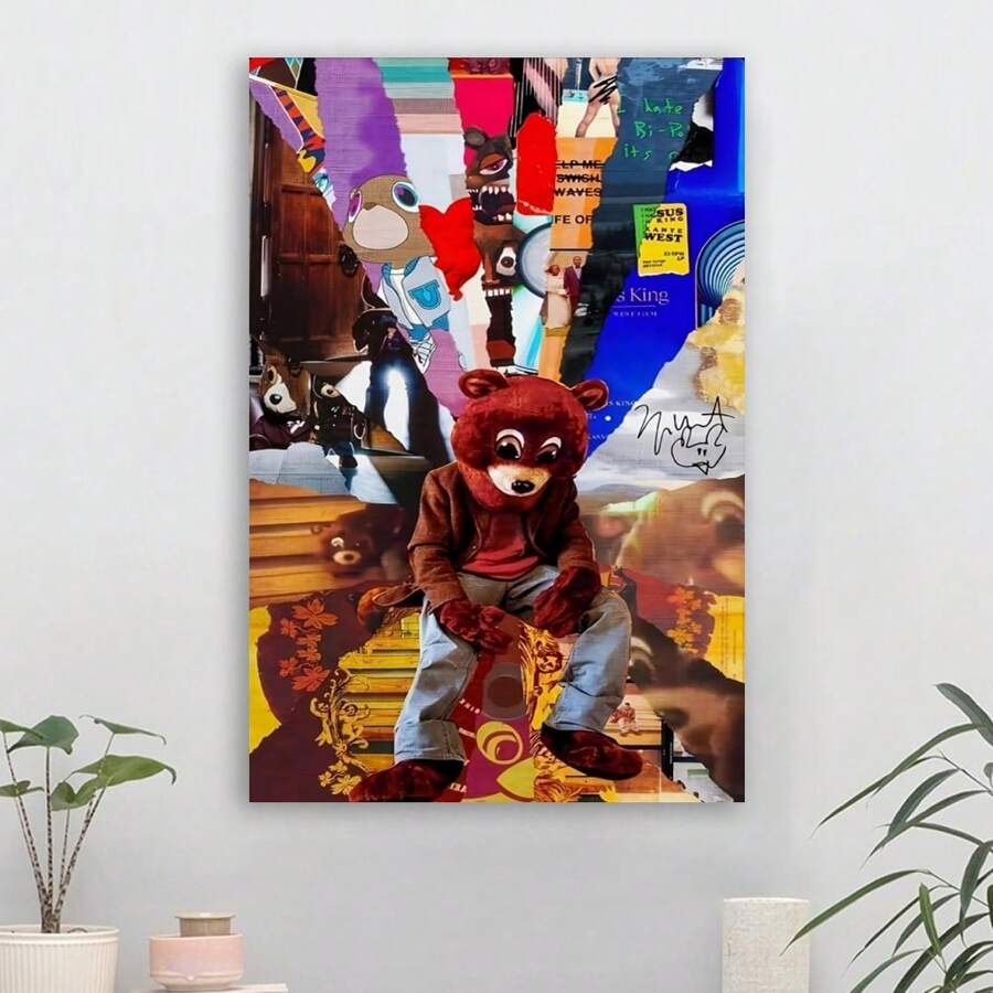 Framed West College Dropout Album Collage Canvas Art Poster, Modern Wall Decor For Bedroom & Living Room, Vibrant Music-Themed Canvas Print High Quality Canvas