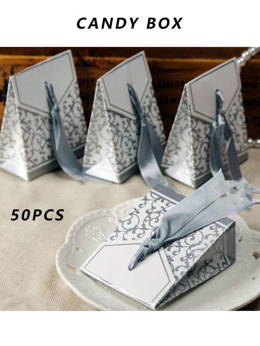 50pcs Wedding Party Candy Boxes, Cute Candy Gift Boxes, Candy Cake Birthday Gift Boxes, Wedding Party Gift Bags, Party Decorations, Festival Supplies, Birthday Party Items