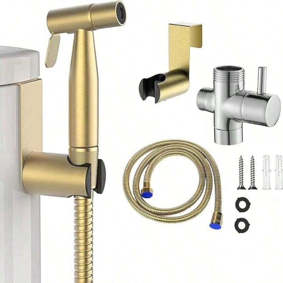 1 Set Handbrause Bidet Sprüher Kit, einfach zu installierender Toiletten-Sitz Bidet Sprüher Set, Edelstahl verstellbarer Durchfluss Bidet Sprüher für Toilettenreinigung