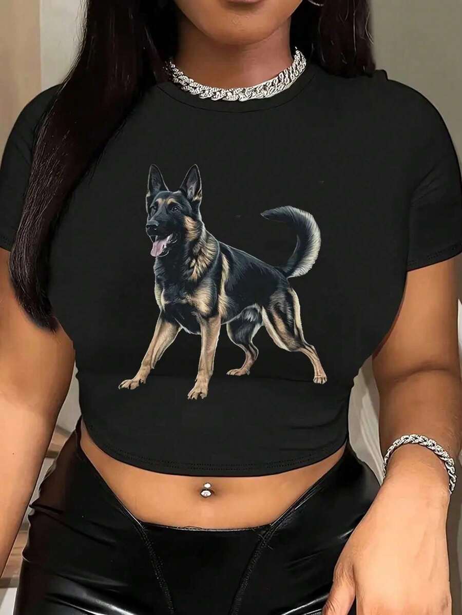Graphic-Print Cropped T-Shirt, Y2K Spring/Summer Short-Sleeved Cropped Top, Women