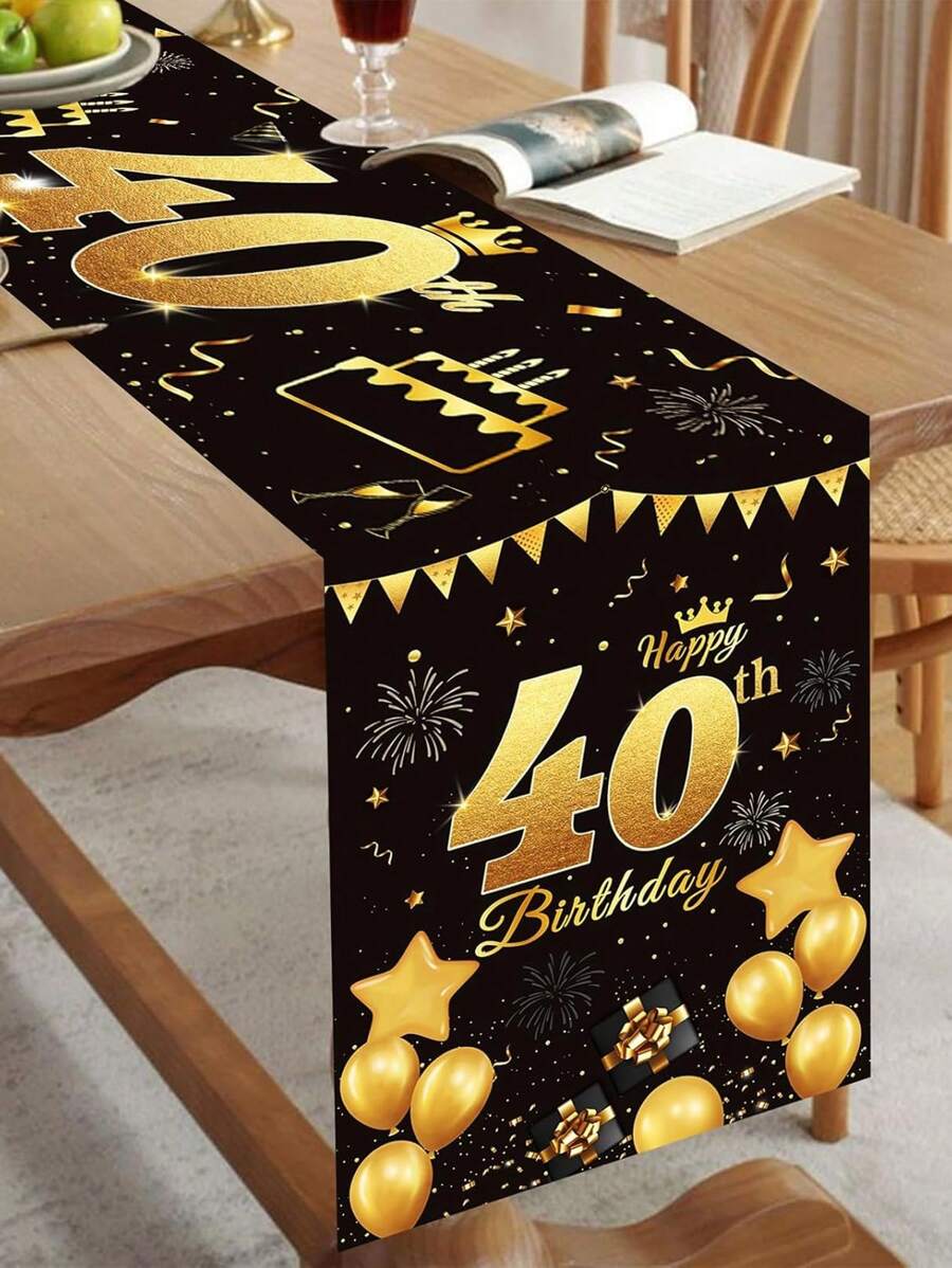 Mantel elegante de cumpleaños de color negro y dorado multicolor, 1 pieza de tela de poliéster antideslizante y rectangular para decoración de fiesta de cumpleaños, adecuado para hombres y mujeres