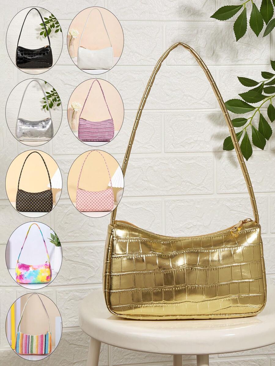 1 pieza Bolso Baguette bandolera de color brillante para niñas, bolso de axila, adecuado para uso diario, mejor opción de regalo