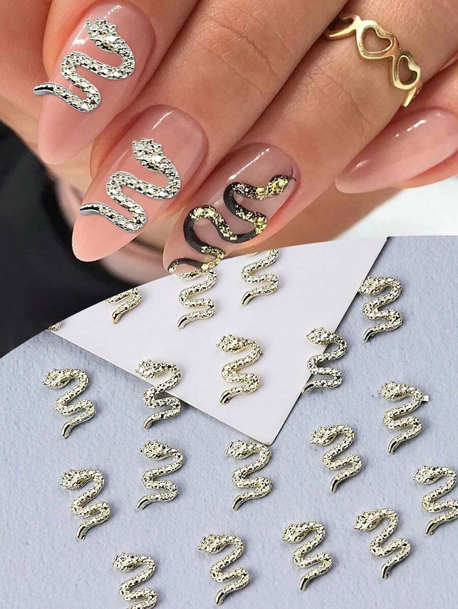 20 pièces Charms d'ongles en forme de serpent, décoration d'art des ongles 3D, bijoux de clou en alliage punk gothique, accessoires de manucure DIY pour salon