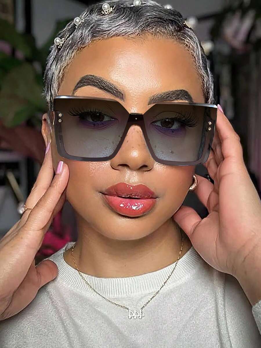 1 PC Women's Street Hip Hop One Piece Rimless Square Fashion Eyewear For Holiday Outings, Holiday Gifts And Outfit Matchings