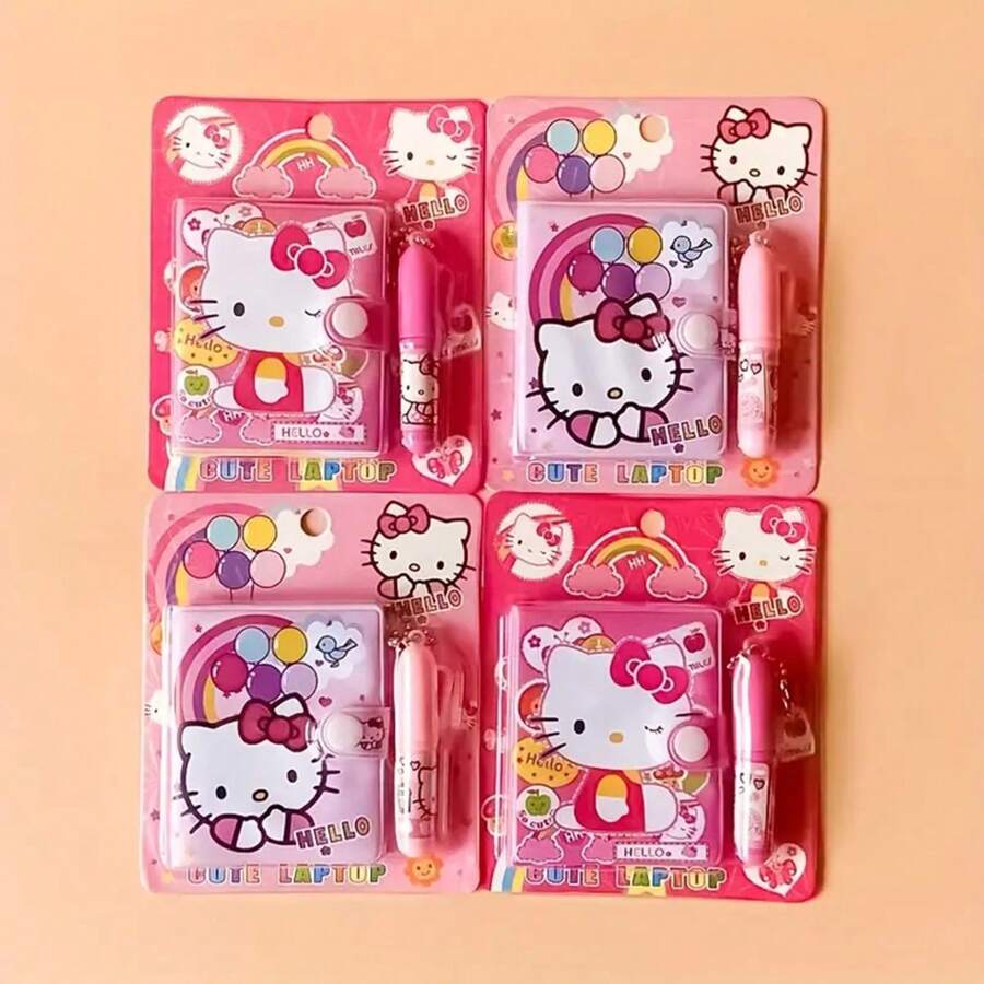 2 pièces/set Ensemble de cahier et stylo à bille KT chat, mini cahier de poche mignon de Sanrio, cahier coloré créatif avec stylo assorti, fournitures de bureau et de papeterie portables pour usage quotidien