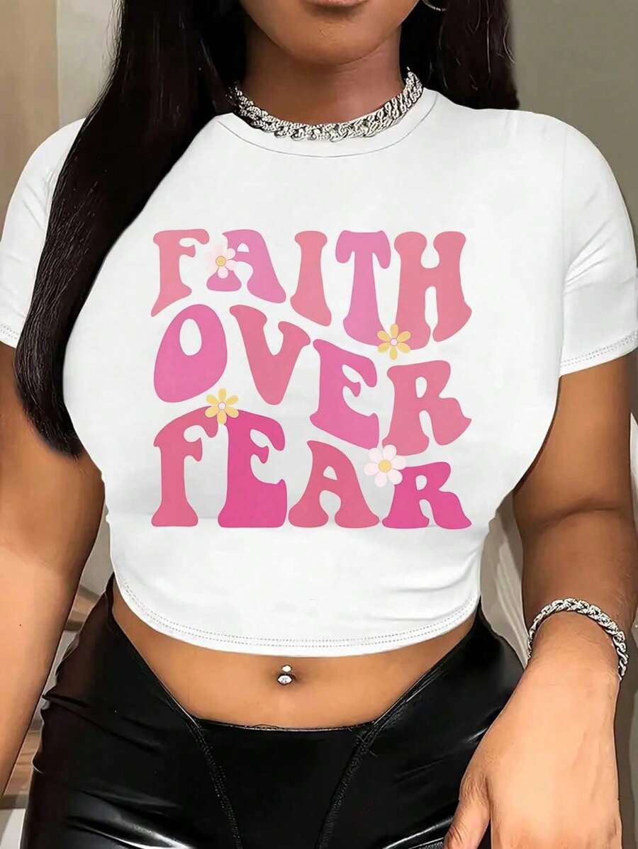 Letter Printed Short T-Shirt, Y2K Spring And Summer Short-Sleeved Crop Top, Women's