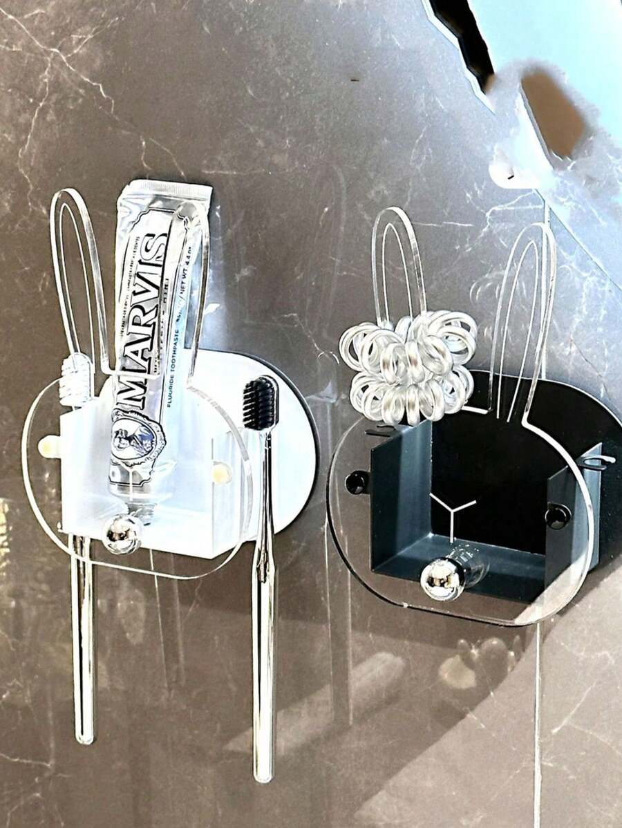 1pc Electric Toothbrush Holder, Toothpaste Storage Rack, Bathroom Organizer Shelf, Hair Tie Ties Clip Hanger, Random Color No-Drill