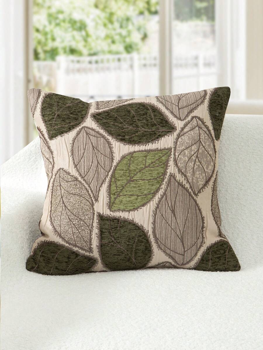 1 pieza Funda de cojín cuadrada de poliéster minimalista con estampado de hojas en jacquard, suave y cómoda para la decoración del hogar en la sala de estar