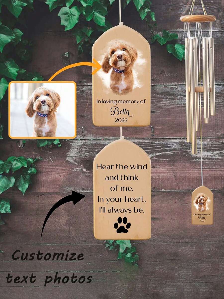 Customized Pet Memorial Wind Chimes, Pet Bereavement Memorial, Pet Loss Gift, Watercolor Pet Portrait Wind Chimes, Dog Memorial Gift