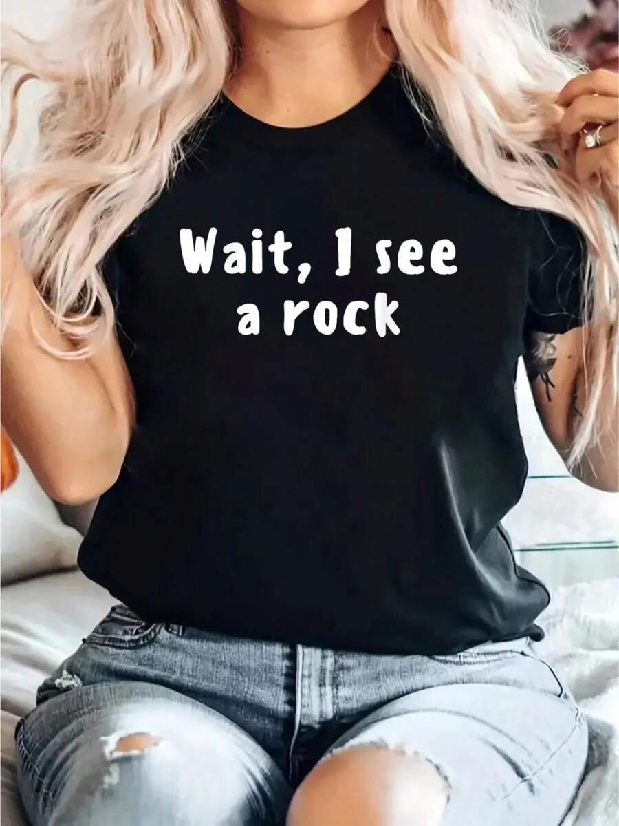 Wait I See A Rock Collector Geologist Rockhounding Funny T-Shirt Women's Fashion Round Neck Pure Cotton T-Shirt Women's Clothing