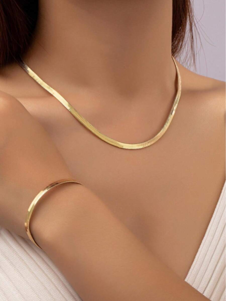1 Set de joyería de pulsera y collar con cadena de metal minimalista para mujer