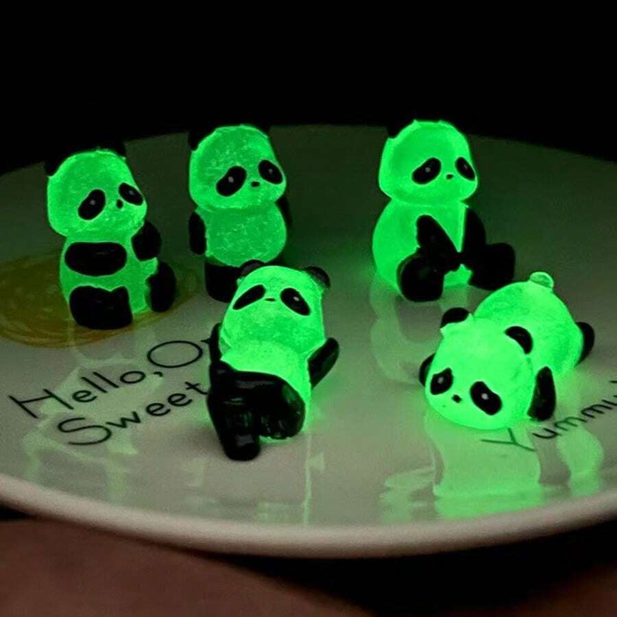 3 stuks willekeurige Glow-In-The-Dark Panda Hars Craft Decor, DIY Haaraccessoires, Crèmekleurige Polymeer Klei Decoratiematerialen