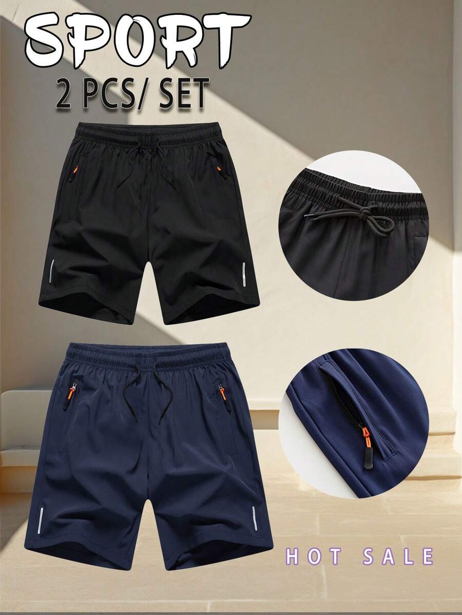 2 Stücke/Set Herren Lässig Schnell Trocknend Atmungsaktiv Wandershorts, Cargo Hose mit Weitem Geraden Bein, Sommer