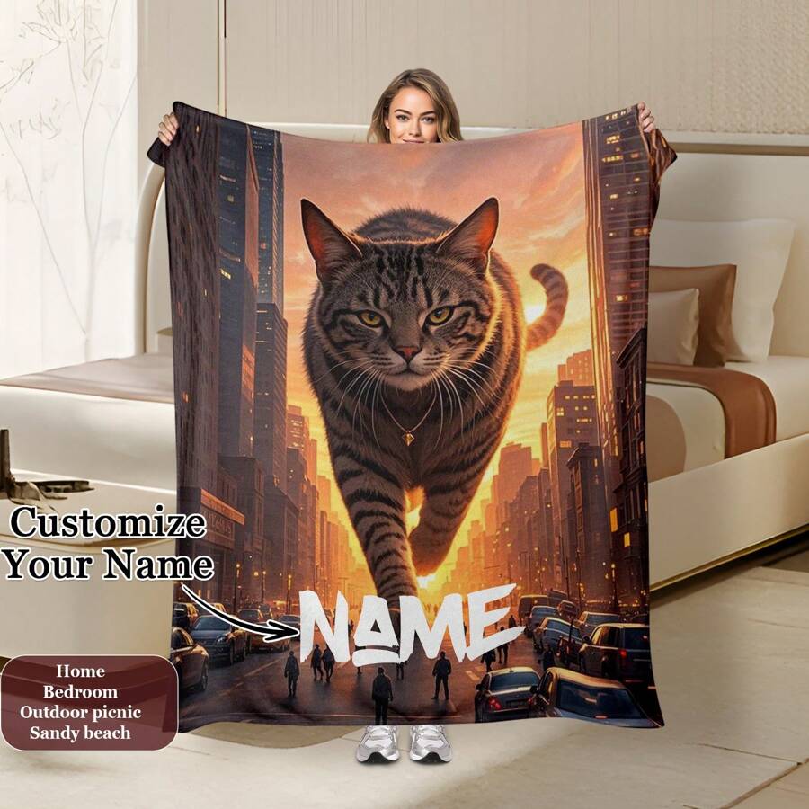 1PC Pet Cat Background Blanket, Personalized Name Blanket, Cozy Custom,Unique,Personalized Ideal Gifts For Him Her,Boyfriend,Girlfriend,Dad,Mom,Family,Friends,Pets For Anniversaries,For Valentine's Day,For Mother's Day,For Birthdays,For Children's Day,For Father's Day,For Weddings,For Graduation,For Christmass,For Housewarming Sofa,Bed,Car,Bedroom,Living Room