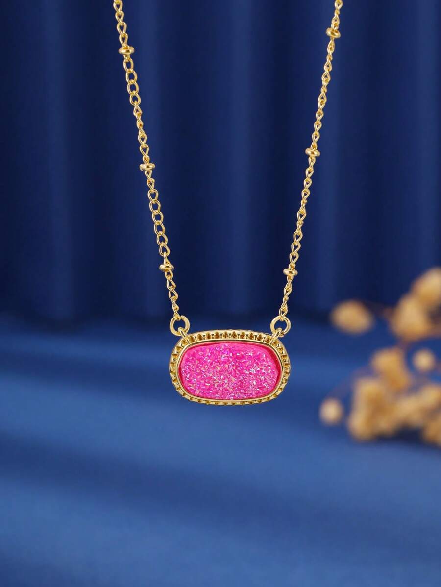 1 Pc Fashion Super Shiny Oval Design Copper Necklace, Suitable For Dating, Gatherings, And Banquets