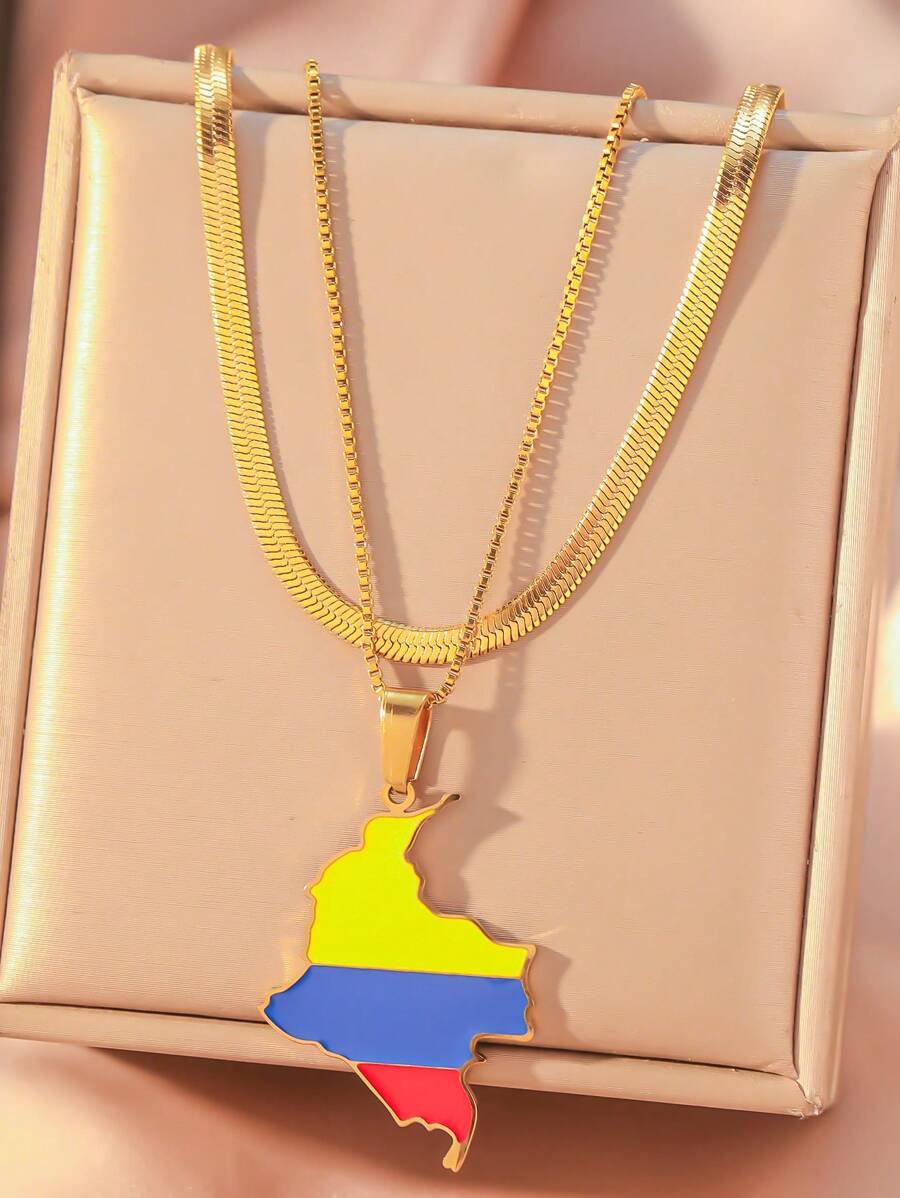 2pcs/Set High-End Dopamine Resin Colorful Geometric Multi-Layer Necklace, Suitable For Daily Eye-Catching Wear