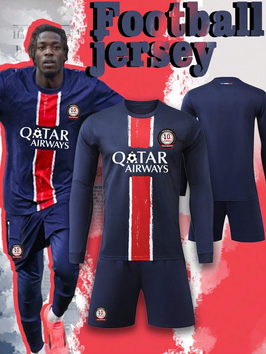 ODMYONO Voetbalset voor heren 2024-2025 - Set met shirt met lange mouwen en korte broek, huisstijl