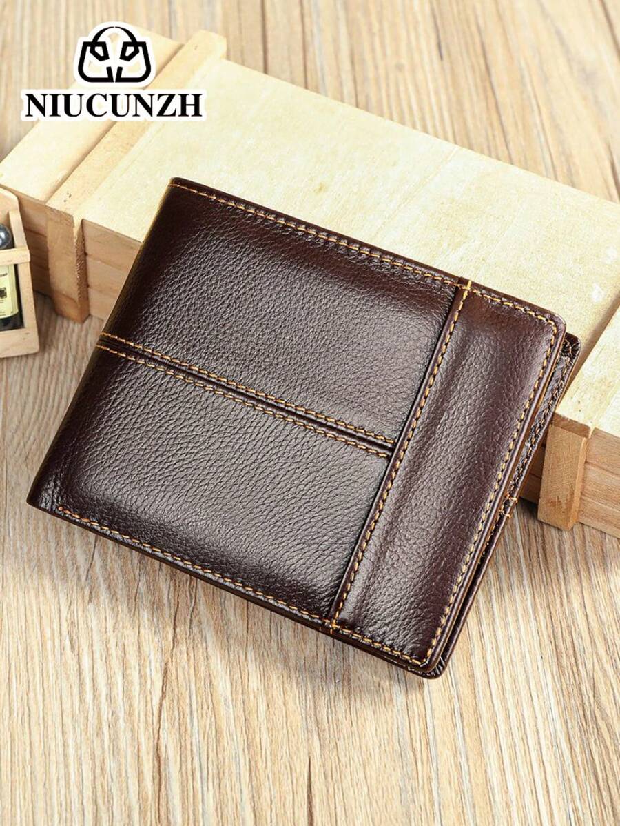 Portefeuille anti-vol RFID en cuir véritable, première couche de cuir de vache, portefeuille d' haut de gamme, style classique à la mode avec plusieurs fentes. Cadeau d'automne pour hommes, portefeuille pour homme, petit portefeuille pour homme, portefeuille en cuir