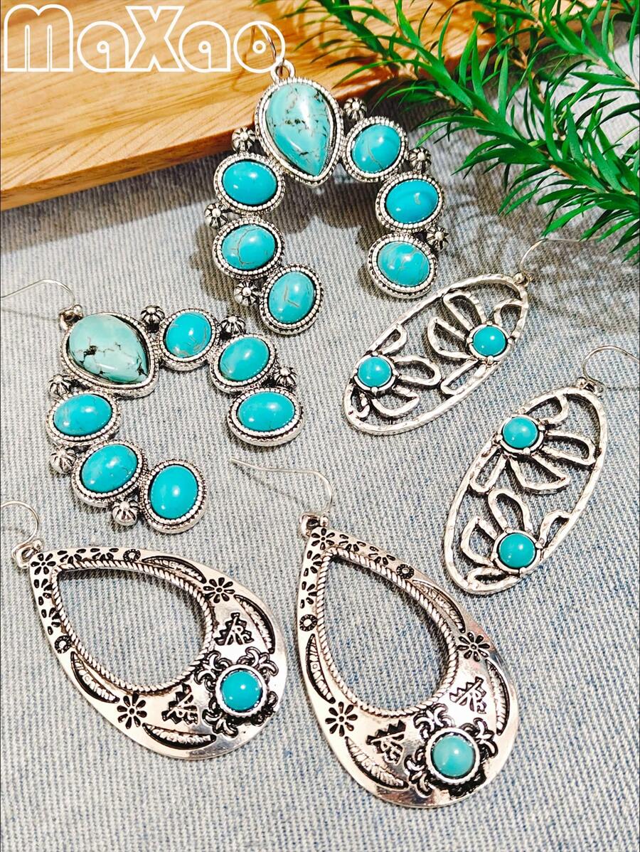 1 stuk Retro Western Style Turquoise Oorbellen, Geschikt voor Dagelijkse Cowgirl Dragen of Evenementen voor Vrouwen, Voeg Deze Vintage Oorbellen Toe Aan Uw Sieradendoos