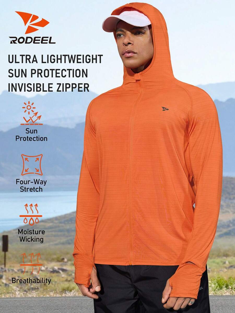 RODEEL Chaqueta tipo hoodie con cierre completo ligera y protección solar para hombres, de manga raglan y manga larga, para senderismo, pesca, entrenamiento y actividades al aire libre