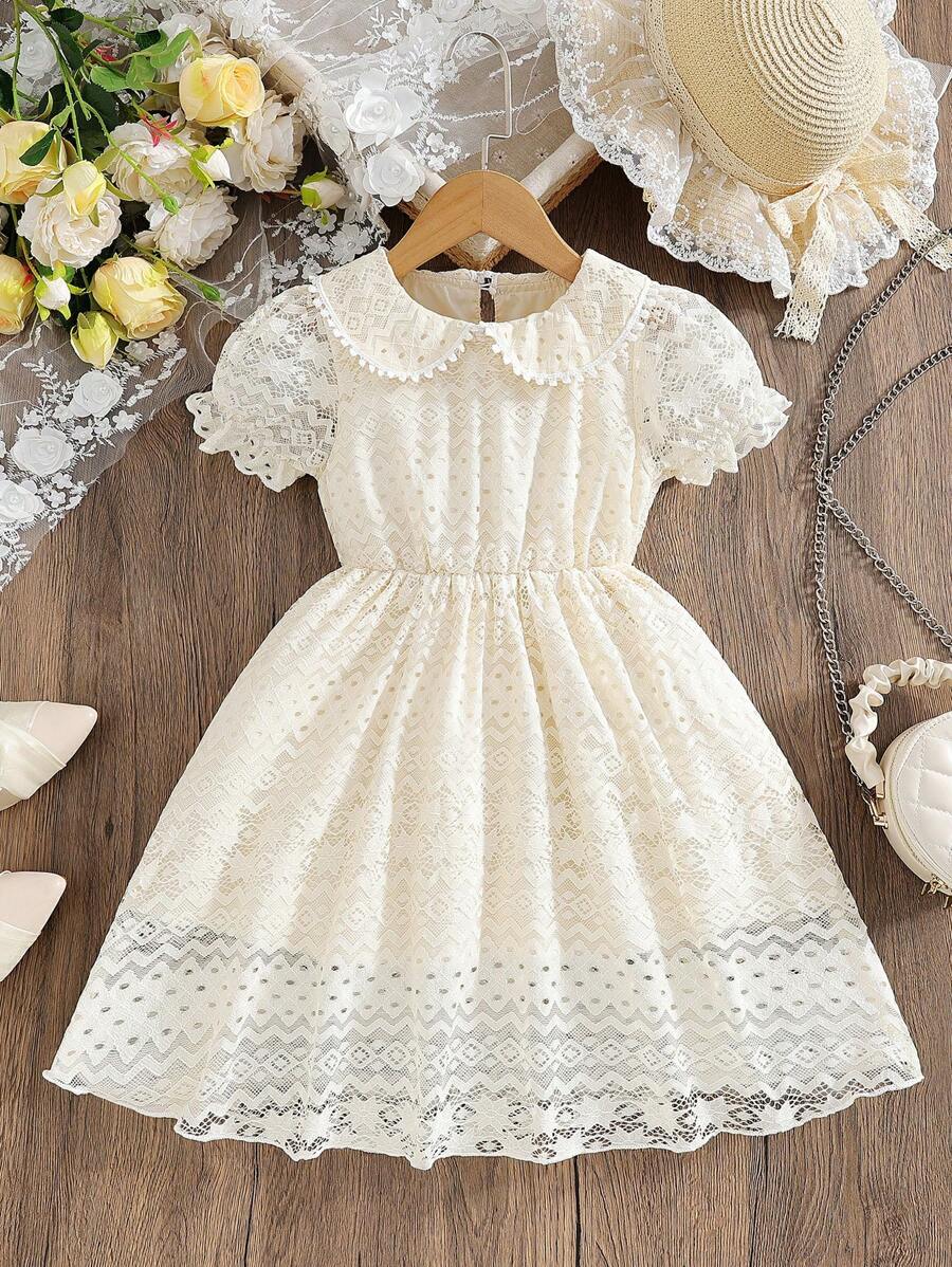 Vestido de estilo pastoril dulce con cuello de volantes, mangas abullonadas y estampado floral, adecuado para la escuela y actividades al aire libre, para verano
