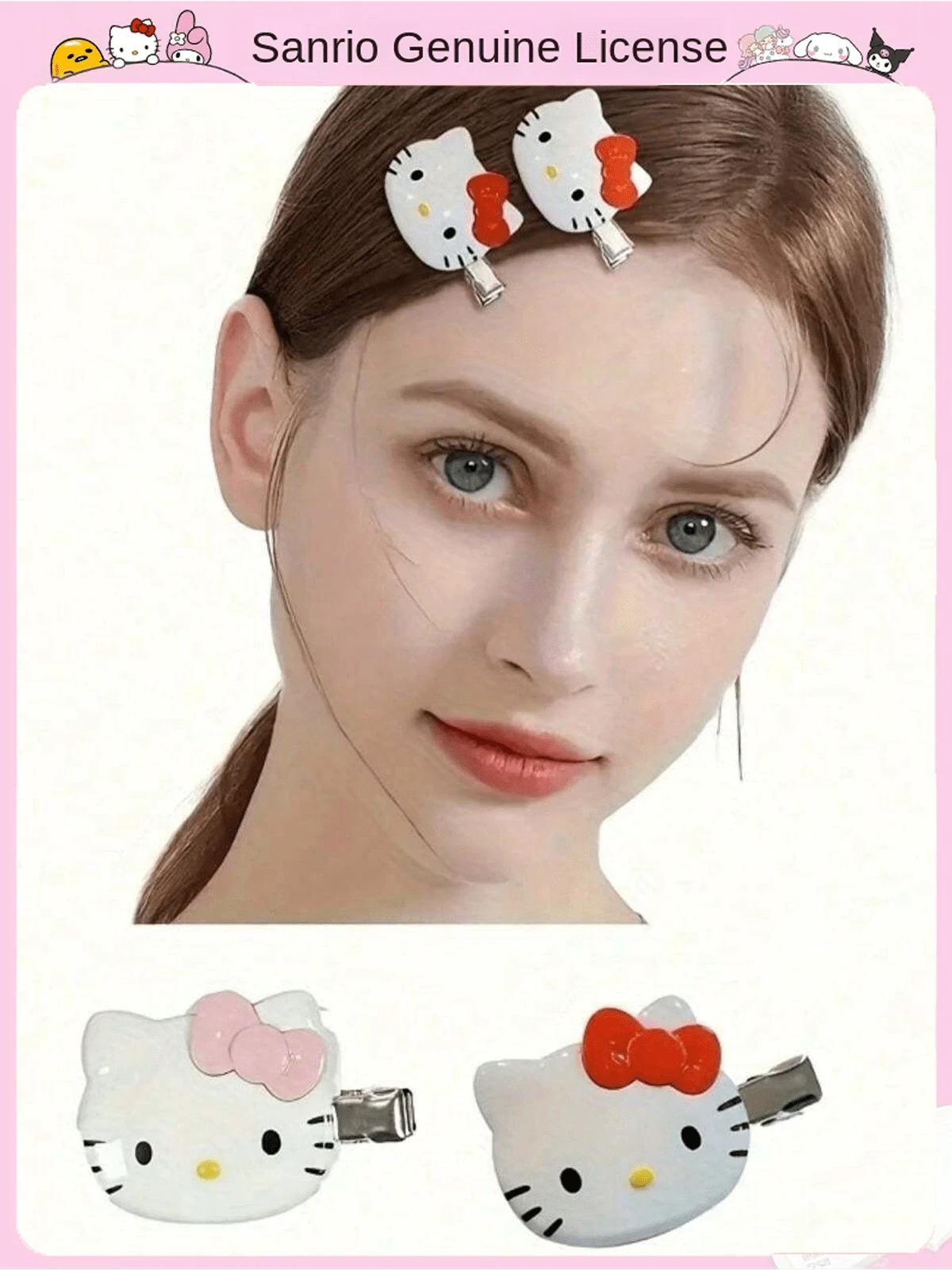 Sanrio 2 stuks Hello Kitty officiële authentieke haarspeldjes – schattige cartoon haaraccessoires, perfect cadeau voor familie, vrienden en klasgenoten
