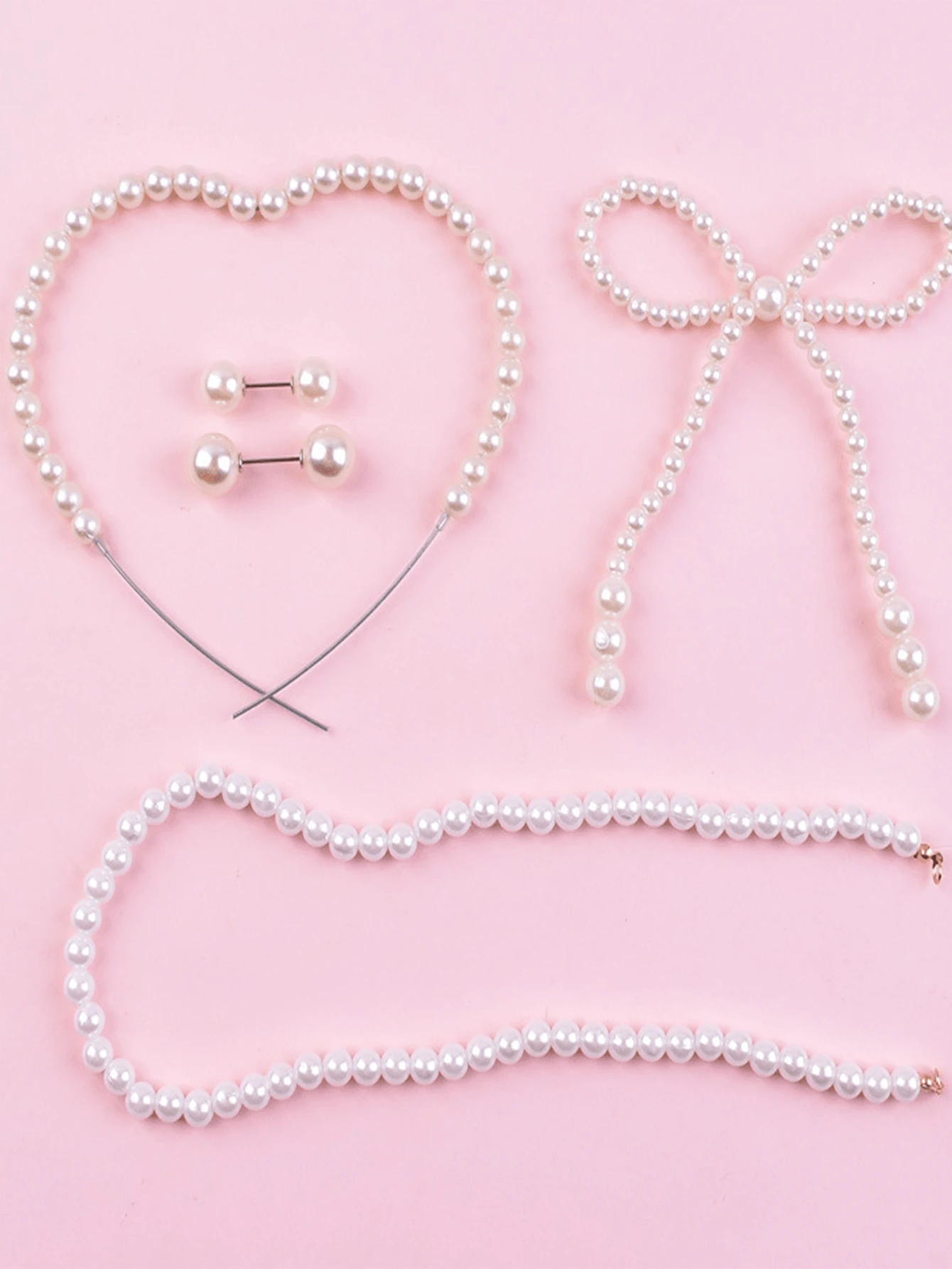 1pc Pearl Bow Cake Decoration Set Pearl Chain Cake Decoration Pink Ribbon Bow Artificial Bulk Used For Wedding Bridal Gift Party Birthday Party Decoration Supplies