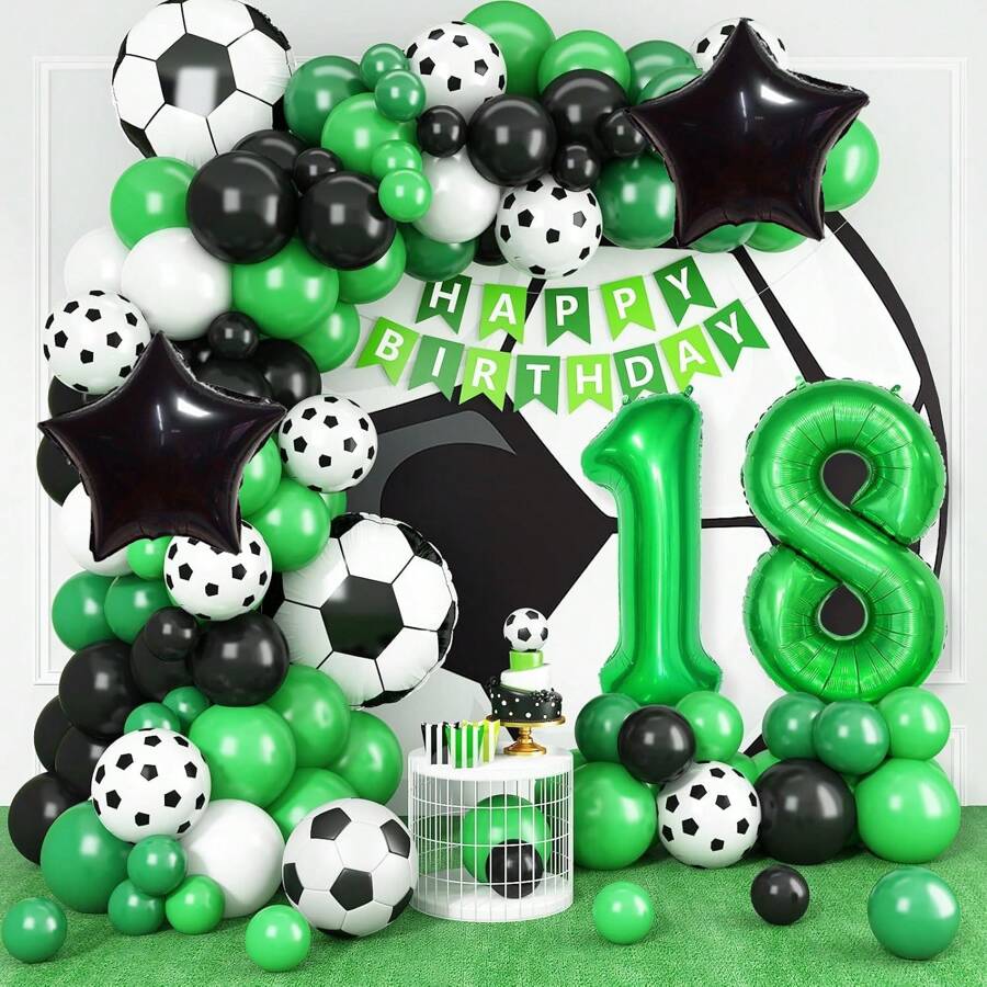 5pcs/Set 32-Inch Green Number 0-9 & Star Shaped Foil Balloons Set, Suitable For Birthday Party, Summer Event, Soccer Theme Decoration