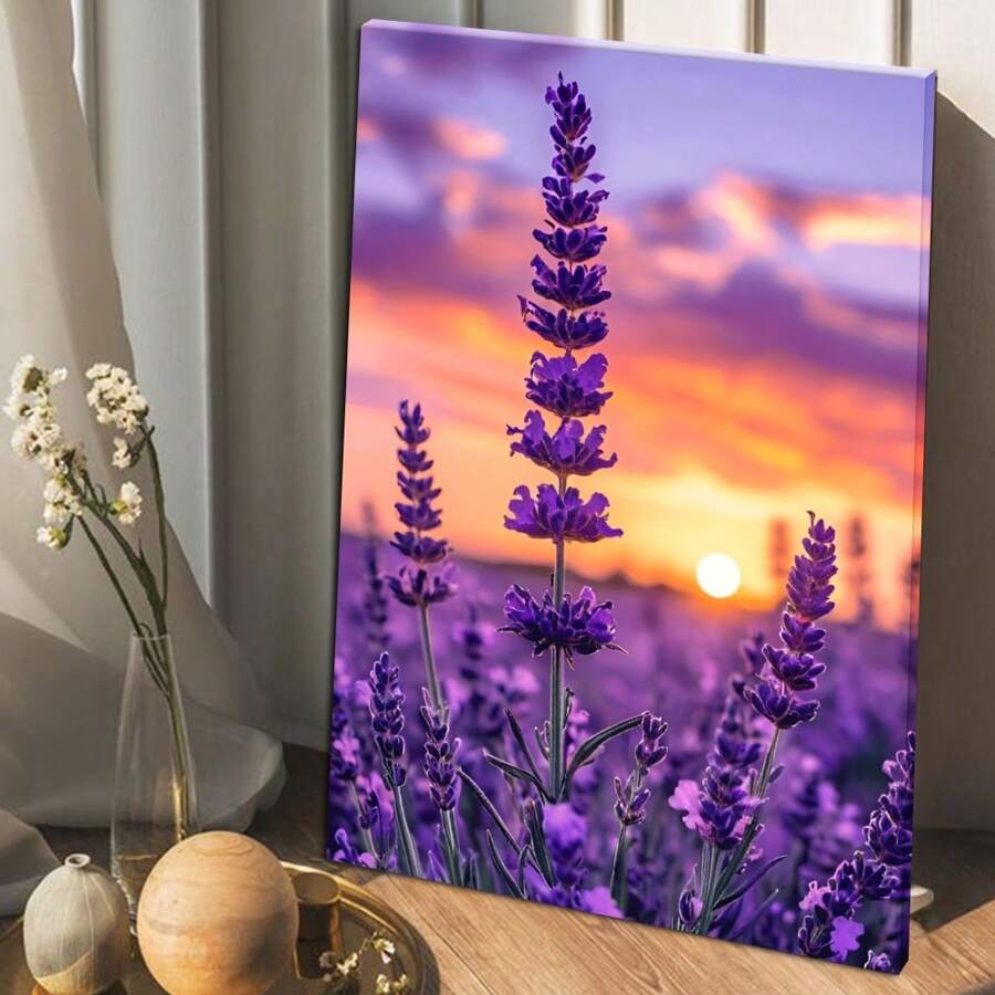 1 Pc Framed Canvas Poster, Lavender Wall Art, Landscape Wall Art, Ideal Gift For Bedroom Living Room Corridor, Wall Art, Wall Decor, Room Decoration
