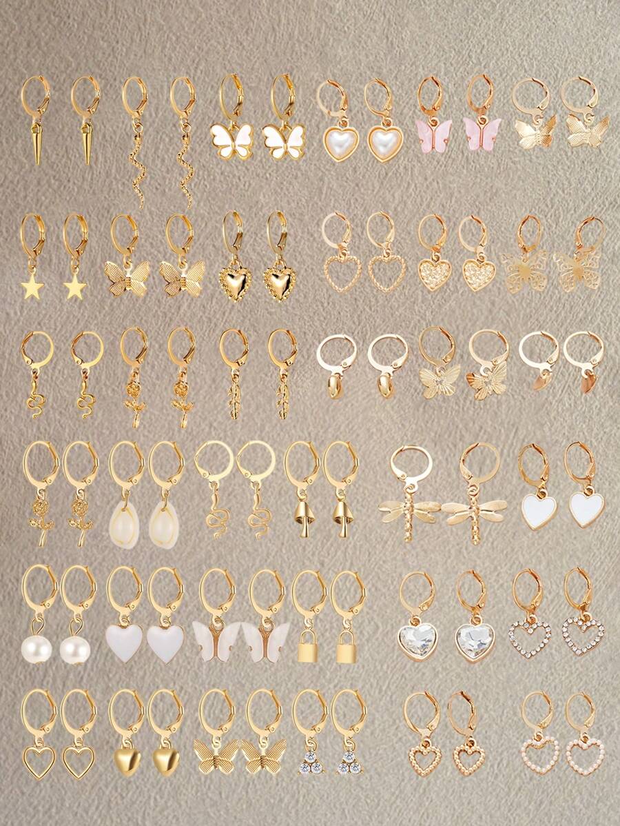 16/18/24/30pcs Rhinestone Faux Pearl Butterfly, Heart, Star, Snake, Rose, Daisy, Shell Women Earring Set, Elegant Gift For Vacation, Party, Daily Matching