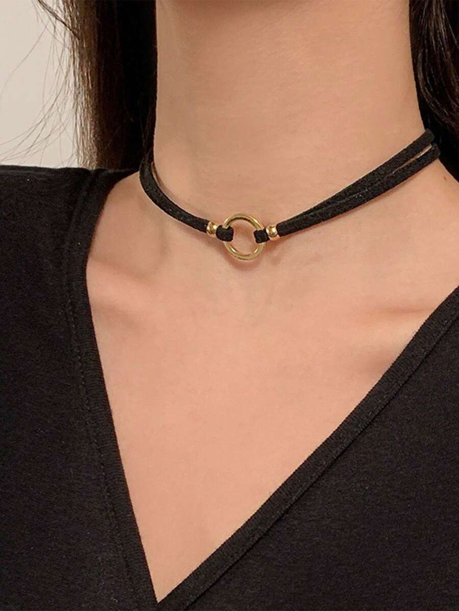 Black Velvet Collar Gold Tube Heart Necklace Give Friends Gifts Everyday Accessories