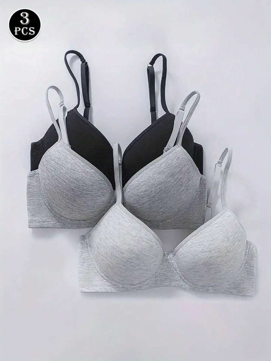 3 Packs Solid Push Up Bra Soft Cup Lingerie Comfortable Bralette