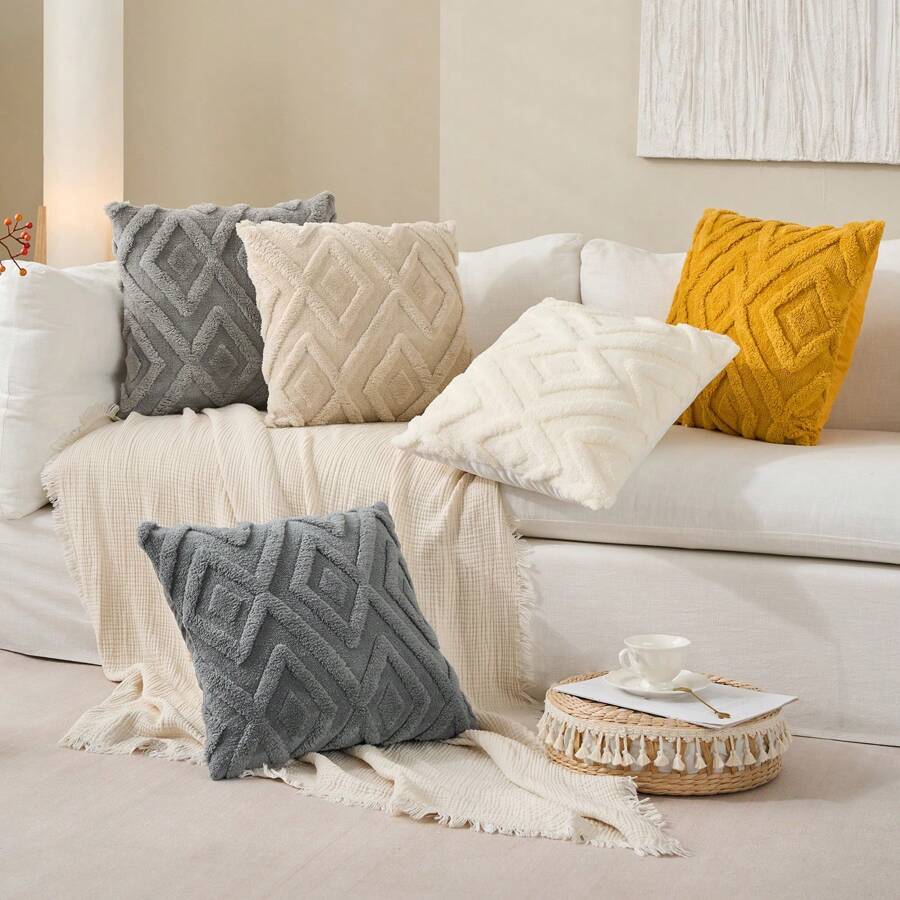 2 pièces Housses de coussin décoratif en fausse laine pour Noël, doux, peluche, court, en polaire, motif carré, taies d'oreiller unies pour canapé, lit, salon
