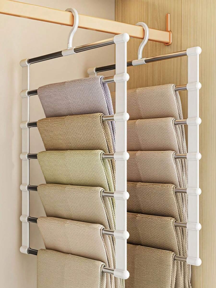 1 pièce Étagère à pantalons fonctionnelle, échelle pour suspendre les cintres à pantalons, racks à pantalons pliants en acier inoxydable, clip à pantalons multi-couches, rangement de pantalons anti-dérapant, accessoire de rangement de pantalons pliants pour penderie
