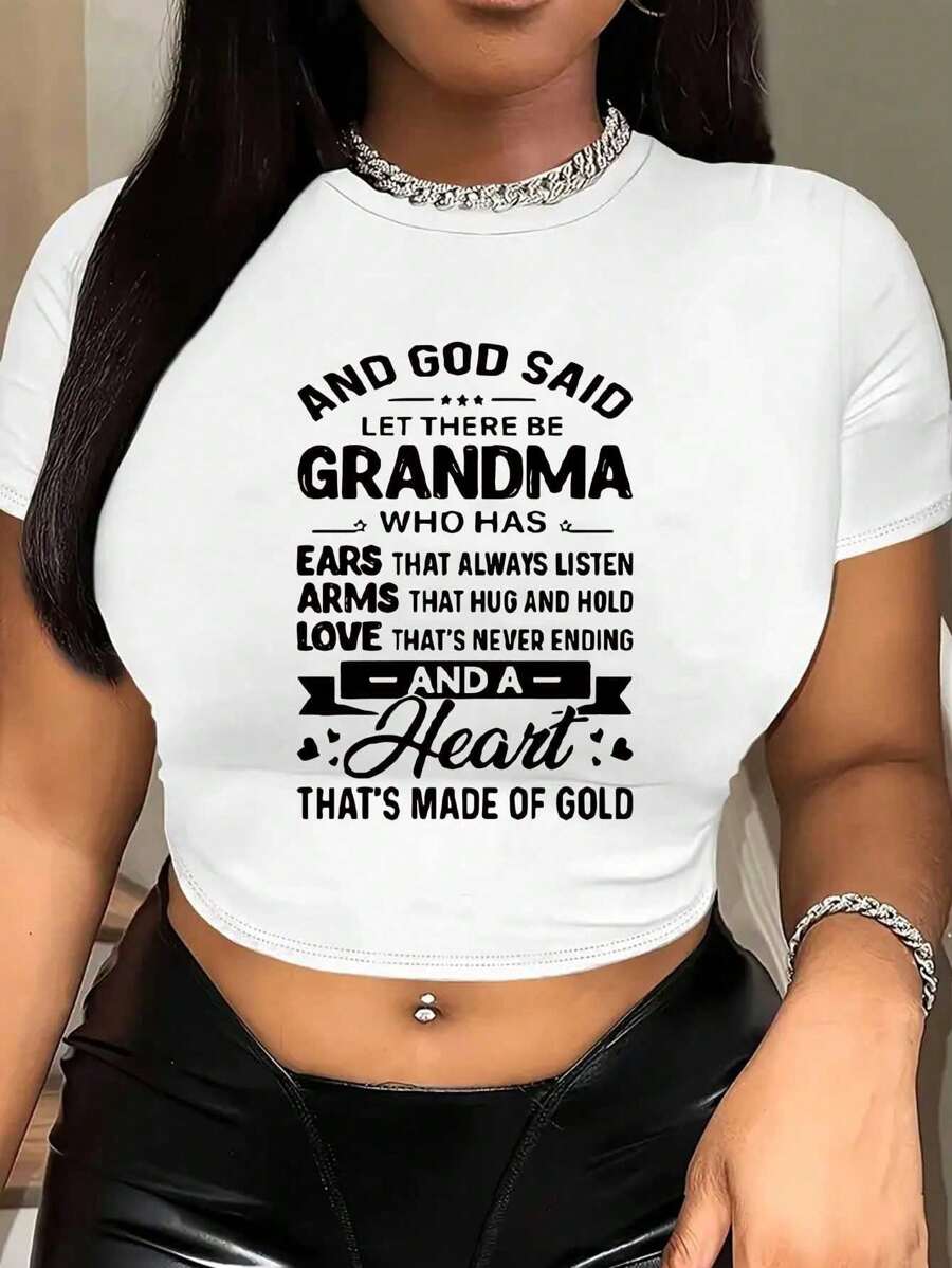 Letter Printed Short T-Shirt, Y2K Spring And Summer Short-Sleeved Crop Top, Women's Top