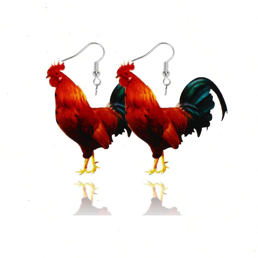 1 Pair Cute Rooster & Hen Realistic Print Lightweight Acrylic Earrings For Women, Easter Holiday Vibe