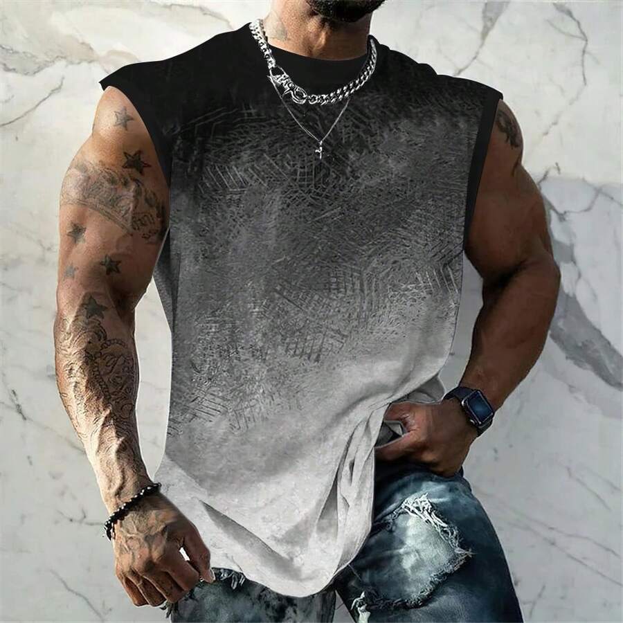 New Gradient Print Fashion Basic Men's Sleeveless Casual Sports Tank Top