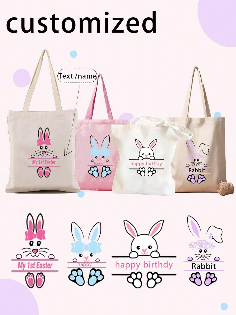 1pc Customized Large Capacity Fashionable Minimalist Portable Single-Compartment Tote Bag, Unique, Customized Name/Logo, Suitable For College Students, Office, Grocery Shopping, Walking, Personalized, DIY Gift, Foldable