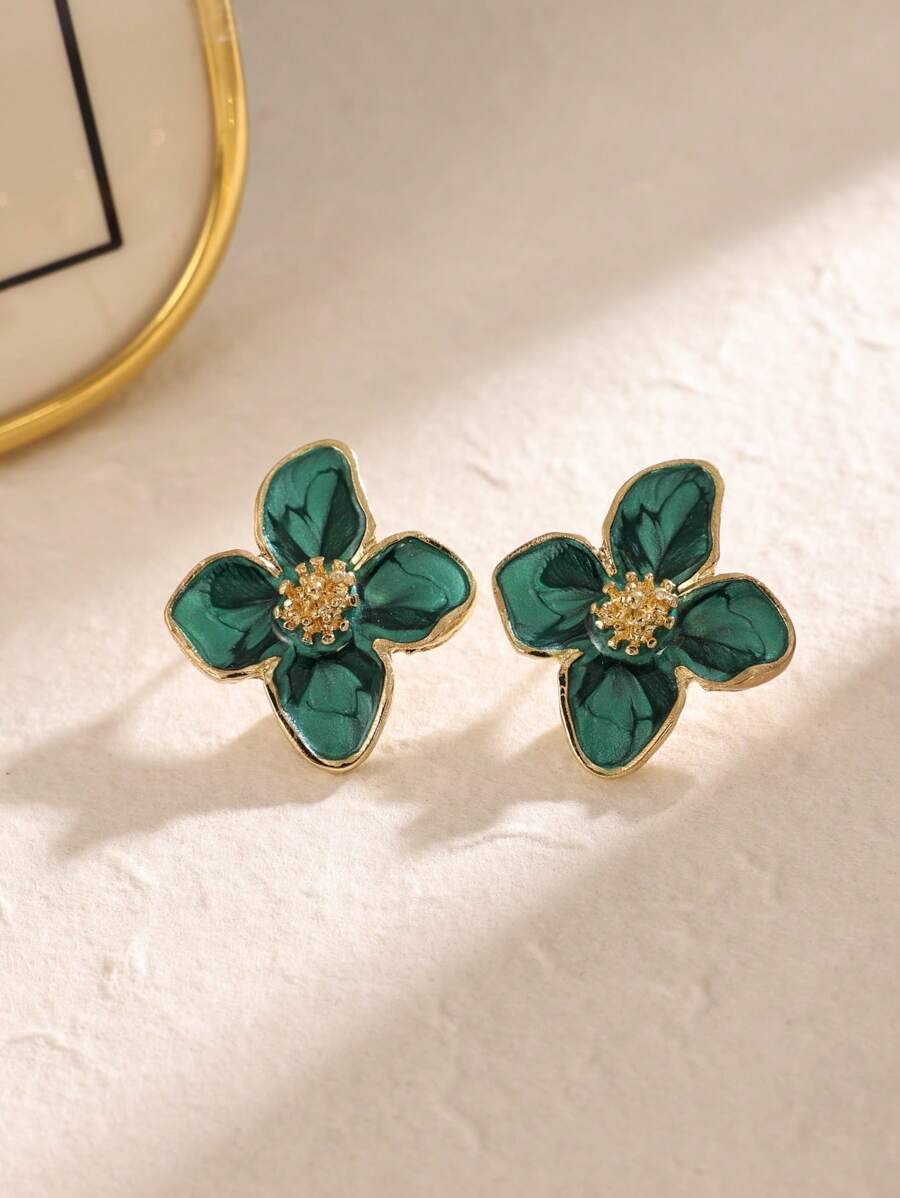 Brincos de pino de flor de liga de zinco da moda para mulheres para decoração diária