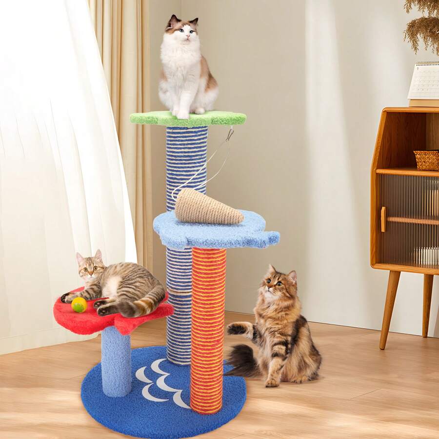 1 pieza Poste rascador multifuncional para gatos, juguetes para gatos, columna rascadora cubierta de sisal, mueble para gatos