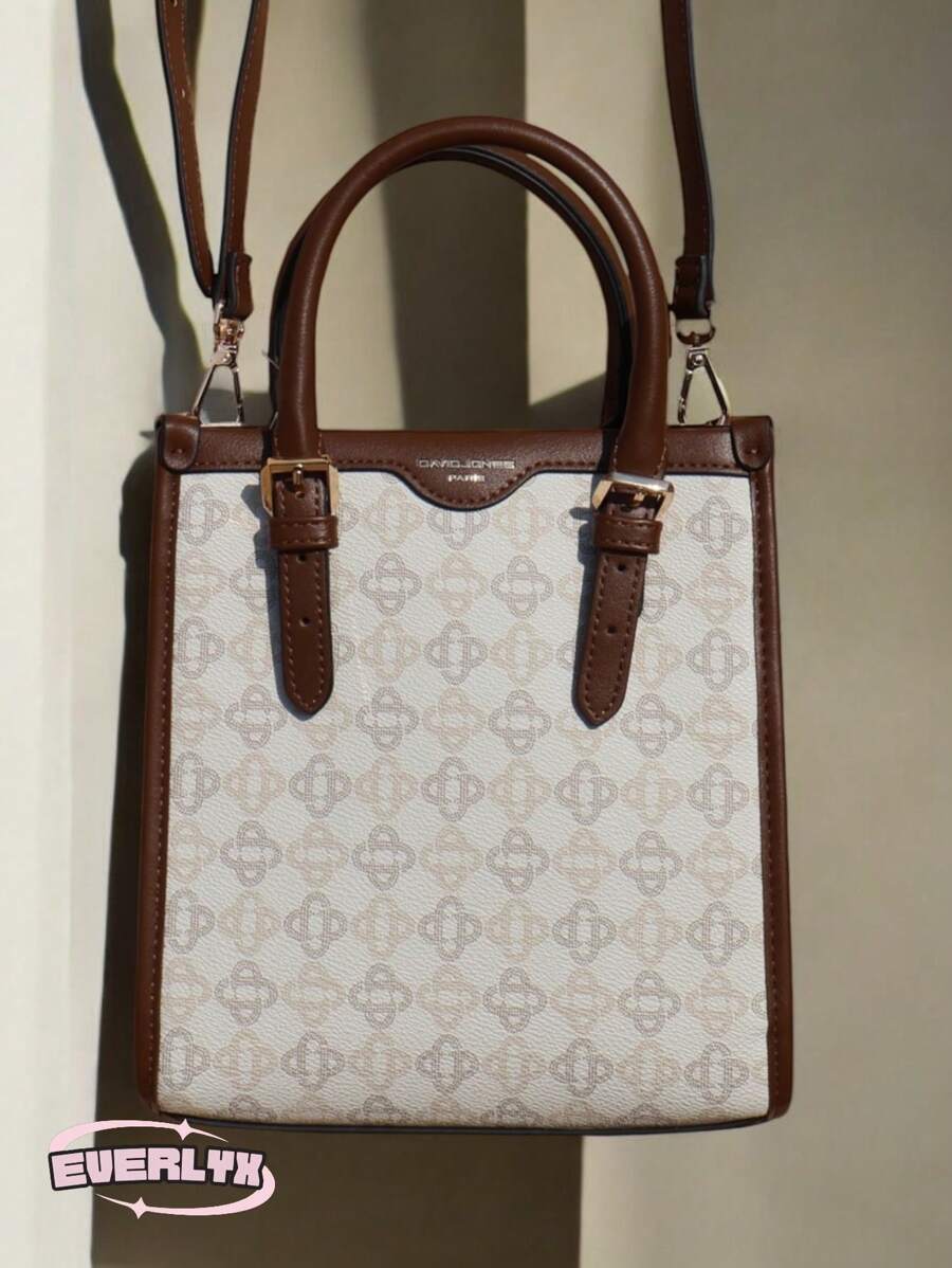 EverlyX Torba typu tote z monogramem i detalami ze sztucznej skóry – modele Choco Luxe i Parisian Chic o wyrafinowanym wzornictwie, wysokiej jakości wykończeniach, podwójnym uchwytem i odpinanym regulowanym paskiem dla większej wszechstronności – elegancki i ponadczasowy dodatek na każdą okazję – ✅ Dostawa w ciągu 3-5 dni
