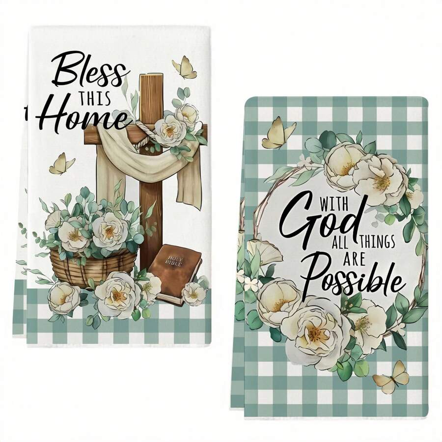 Toalla de cocina con estampado floral de cruz, paño de cocina, toalla de mano, toalla decorativa para fiestas, tela suave y absorbente para secar, decoración de cocina, decoración de mesa de comedor, artículos de cocina, decoración del hogar