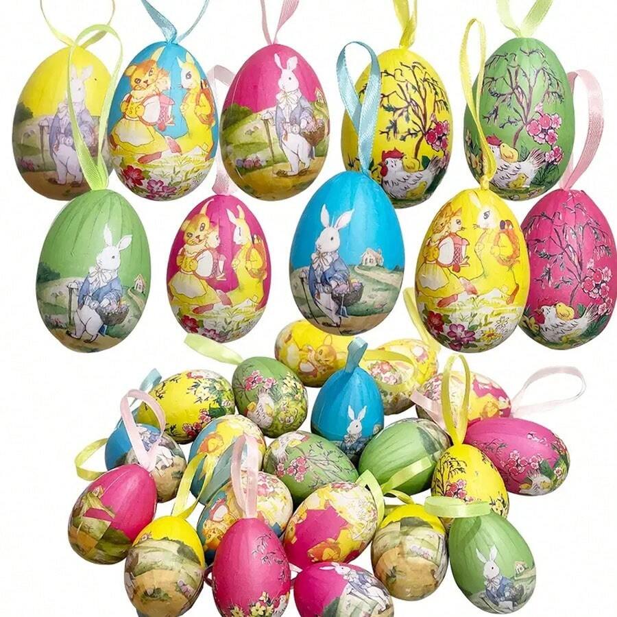 12pcs RandomColorful Easter Eggs, Foam Hanging Decorations,Home Decoration, Scene Decoration, Theme Party Decoration,Easter Egg Easter Tree Decoration Party Birthday Home Decoration Indoor Supplies, Decorative Sign