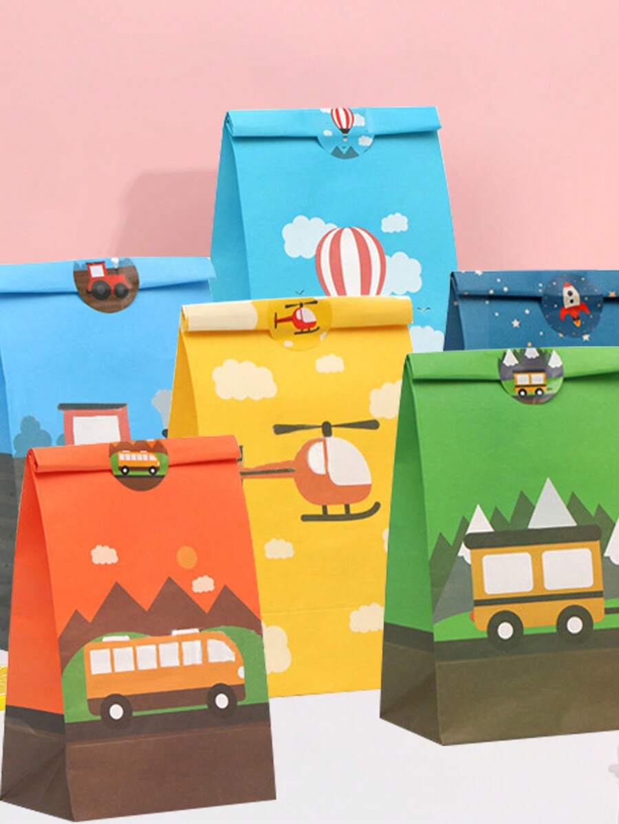 14pcs Vehicle & Machine Cartoon Gift Bags, Candy Bags For Celebration, Party Decoration & Gifts
