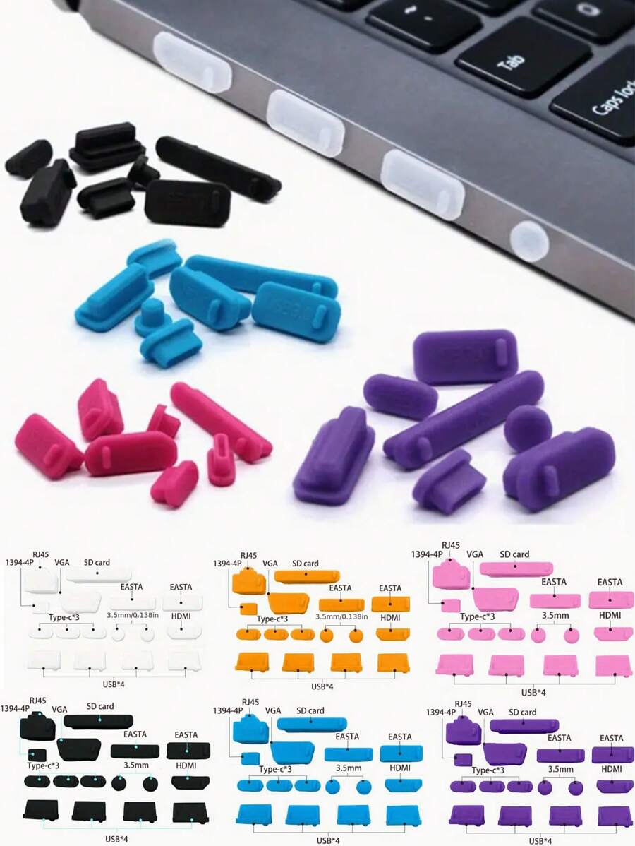 16pcs/Set Computer Laptop Dust Plugs, Universal USB Port, Headphone Jack Dust Covers, Snug Compatible With Macbook, Smartphones & Tablets, Professional Level Protection