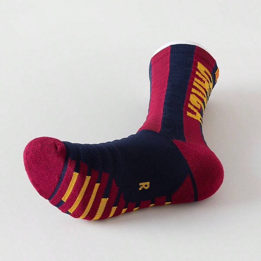 1 Pair Barcelona Red Professional Football/Soccer Socks For Men, Anti-Slip Training Sports Socks With Terry Towel Sole, Mid-Calf Athletic Socks